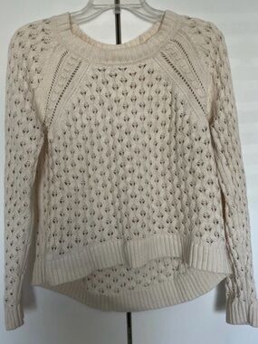 LOFT Cream Open-Knit Scoop Neck Sweater